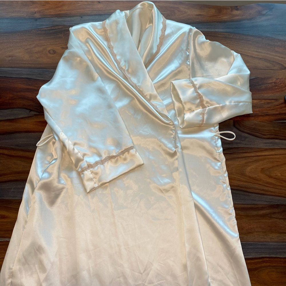 Vintage Full Length Satin Nightgown Lace Detail Silky Slip Dress Robe medium - Picture 5 of 16